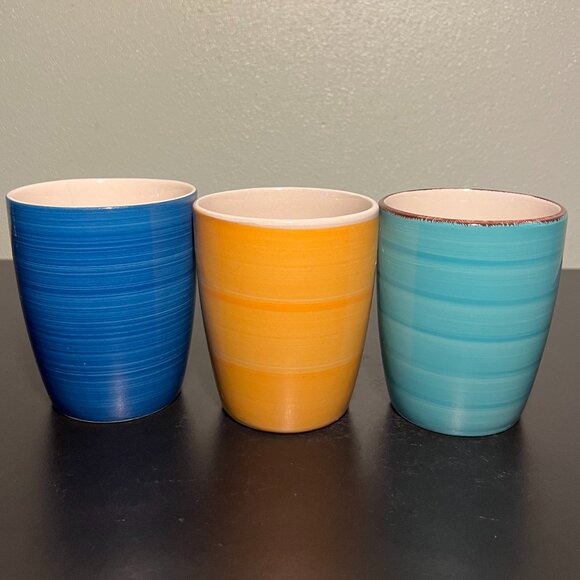 Set of 3 ROYAL NORFOLK Stoneware Mugs ~ Blue, Yellow & Aqua ~ Greenbrier - Picture 3 of 14